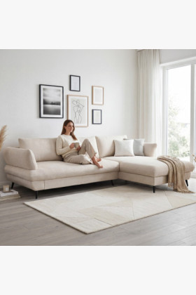 Ecksofa Stoff New York Beige mit Schlaf- und